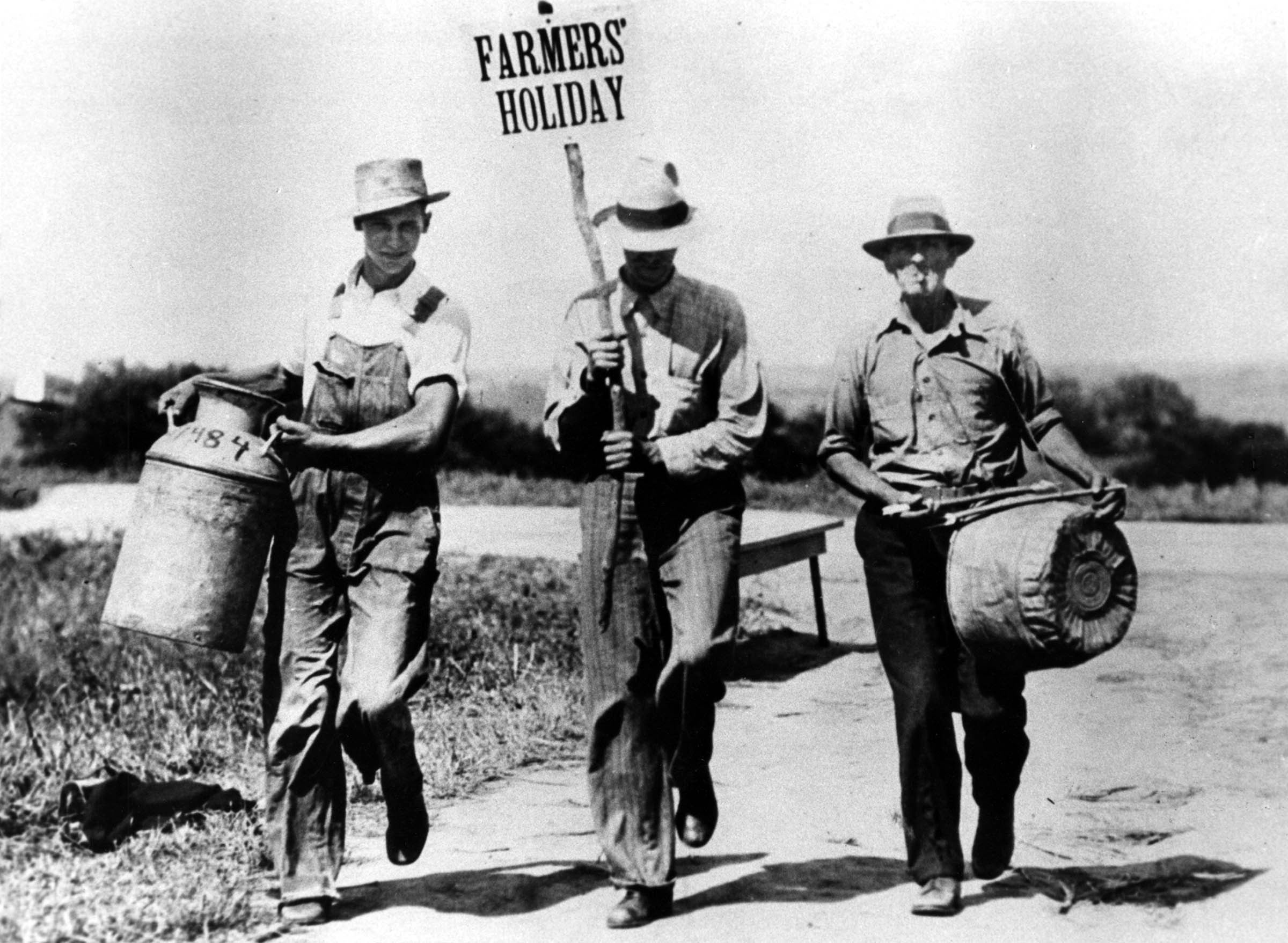 Three striking farmers mimicked Archibald Willard’s <em>The Spirit of ’76</em>, the popular 1876 painting celebrating the American Revolution. When asked by a reporter how he justified Farm Holiday protest actions that broke the law, one elderly man replied, “Seems to me there was a Tea Party in Boston that was illegal, too.”