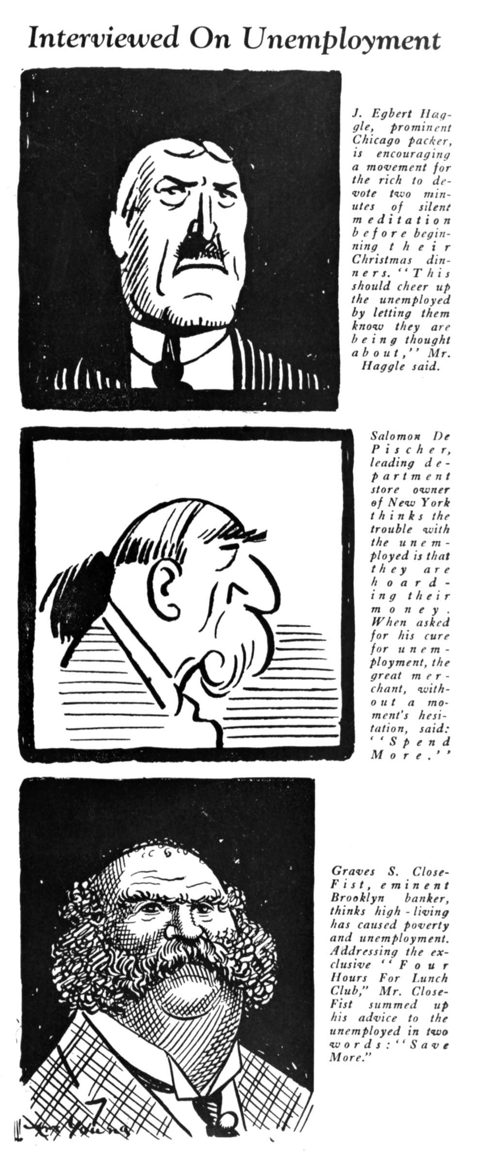 The December 1930 edition of the League for Industrial Democracy’s <em>The Unemployed</em> presented three business perspectives on the unemployment “problem.”