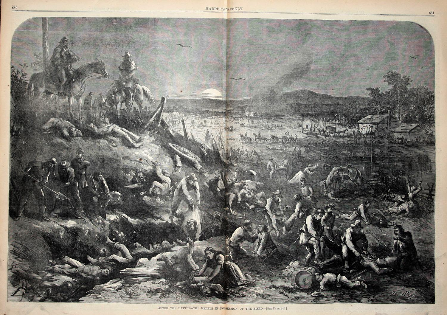 This gruesome double-page scene in&nbsp;<em>Harper’s Weekly</em>&nbsp;showed local Maryland women joining men in looting the bodies of dead Union soldiers after the battle of Antietam in September 1862.