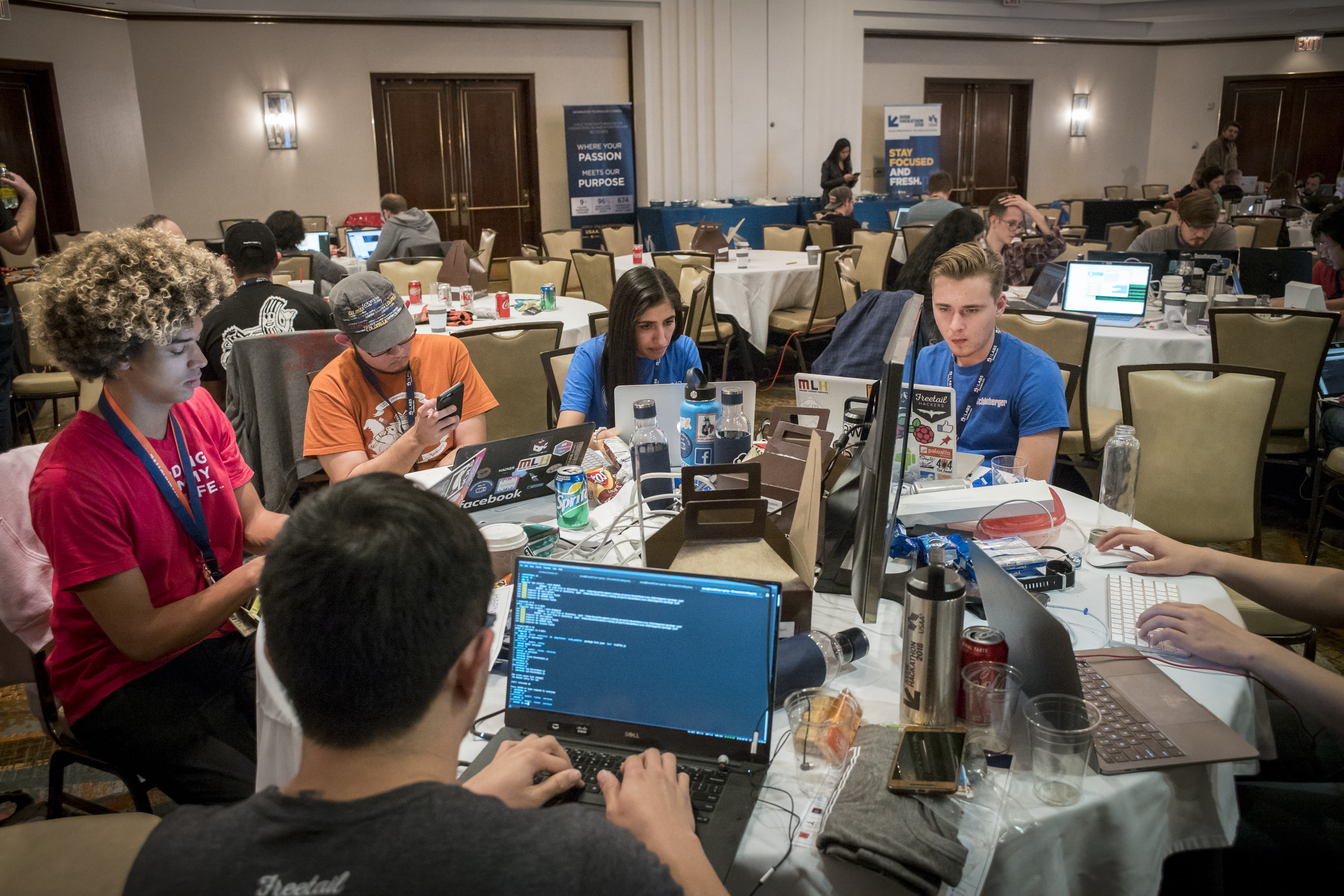 While the stereotype of the computer programmer is an isolated individual tapping out code on a keyboard, the essence of the Hackathon was (and continues to be) sharing information and collaboratively solving problems. These focused events—such as this gathering at an Austin, Texas, conference—became a regular social feature in digital culture, drawing programmers, designers, and other digital professionals and enthusiasts. Involving a group effort, characterized by both competition and cooperation, the goal of most Hackathons is to solve a particular software or hardware challenge by the end of the event.