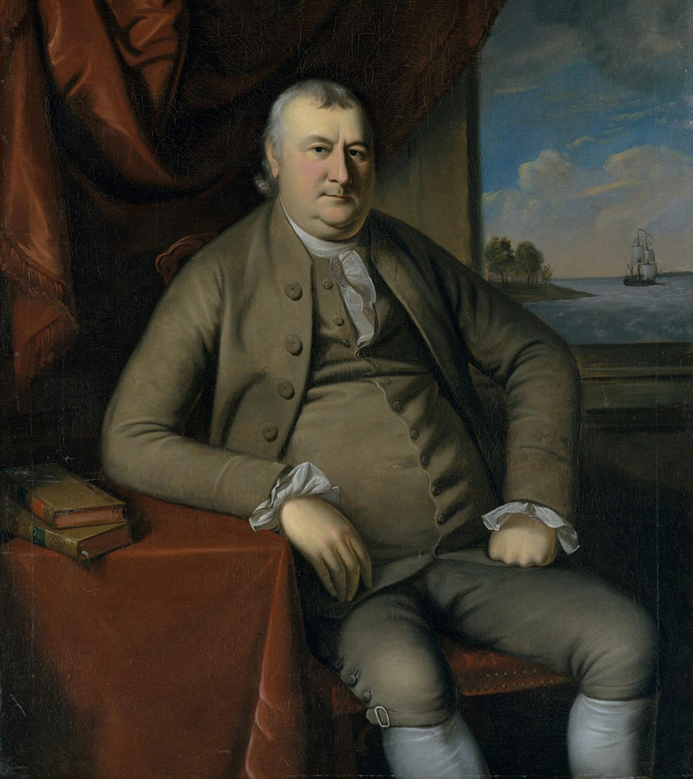 Other merchants, such as Samuel Mifflin in this 1780&nbsp;painting attributed to Charles Wilson Peale, preferred to emphasize the source of their wealth: the trading vessel&nbsp;glimpsed through the window in the portrait.