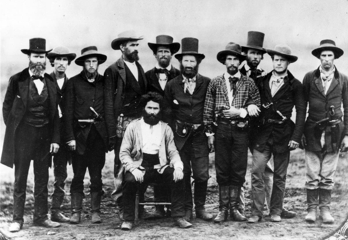 In 1859, the Kansas abolitionist Dr. John Doy, called a "slave-stealer" by his enemies for his forays into Missouri to free enslaved African Americans, was kidnapped by proslavery partisans and imprisoned in Missouri. This photograph showed Doy surrounded by the friends who subsequently rescued him.