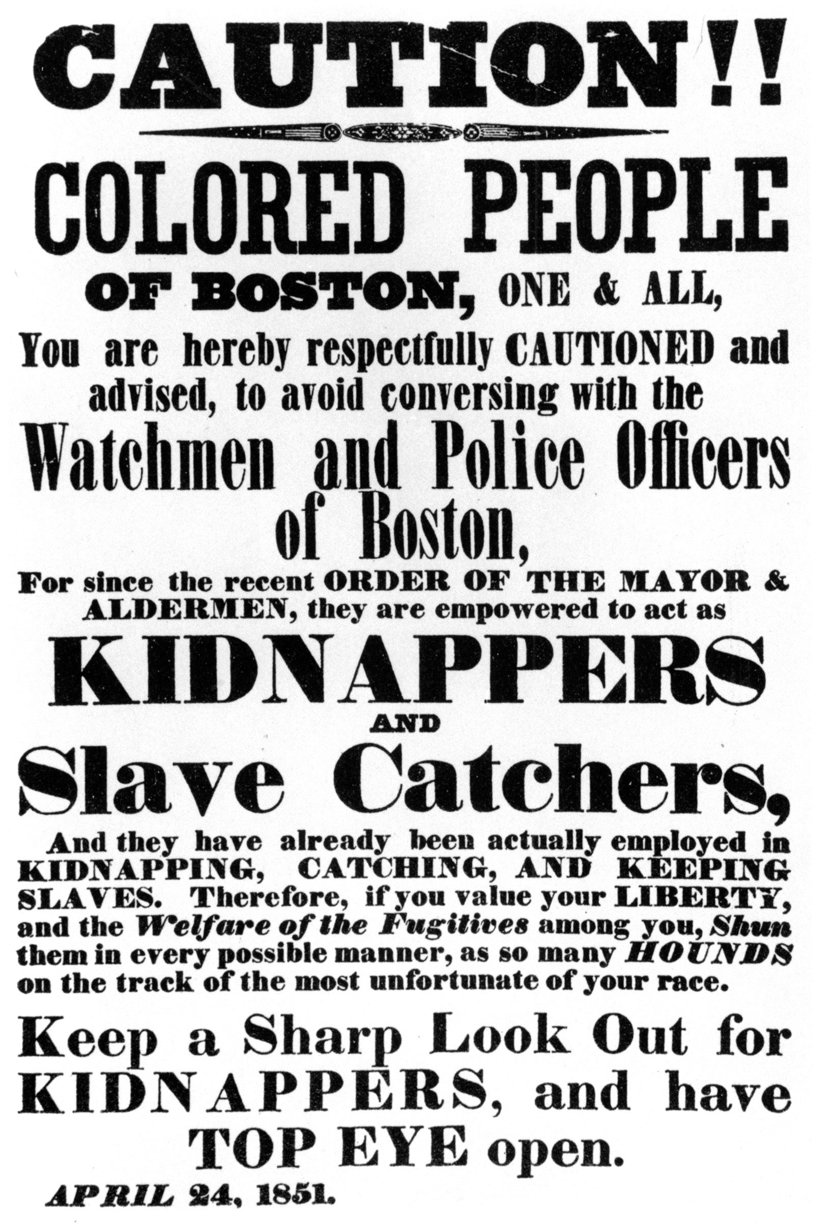 A notice posted by Boston abolitionist Theodore Parker in 1851.