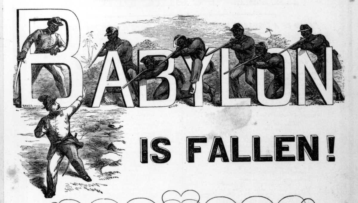 An illustrated sheet-music cover published in 1863. An ardent abolitionist whose home was a stop on the Underground Railroad, Henry Claw Work wrote a number of popular Civil War songs.