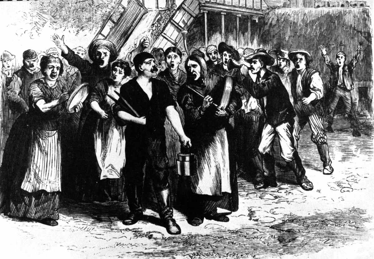 Trade union organizing in the coal industry was a family affair, as indicated by this illustration from <em>Frank Leslie’s Illustrated Newspaper</em> showing coal miners and their families harassing a scab (strikebreaker) during a strike in the Cherry Valley region of Ohio in 1874.