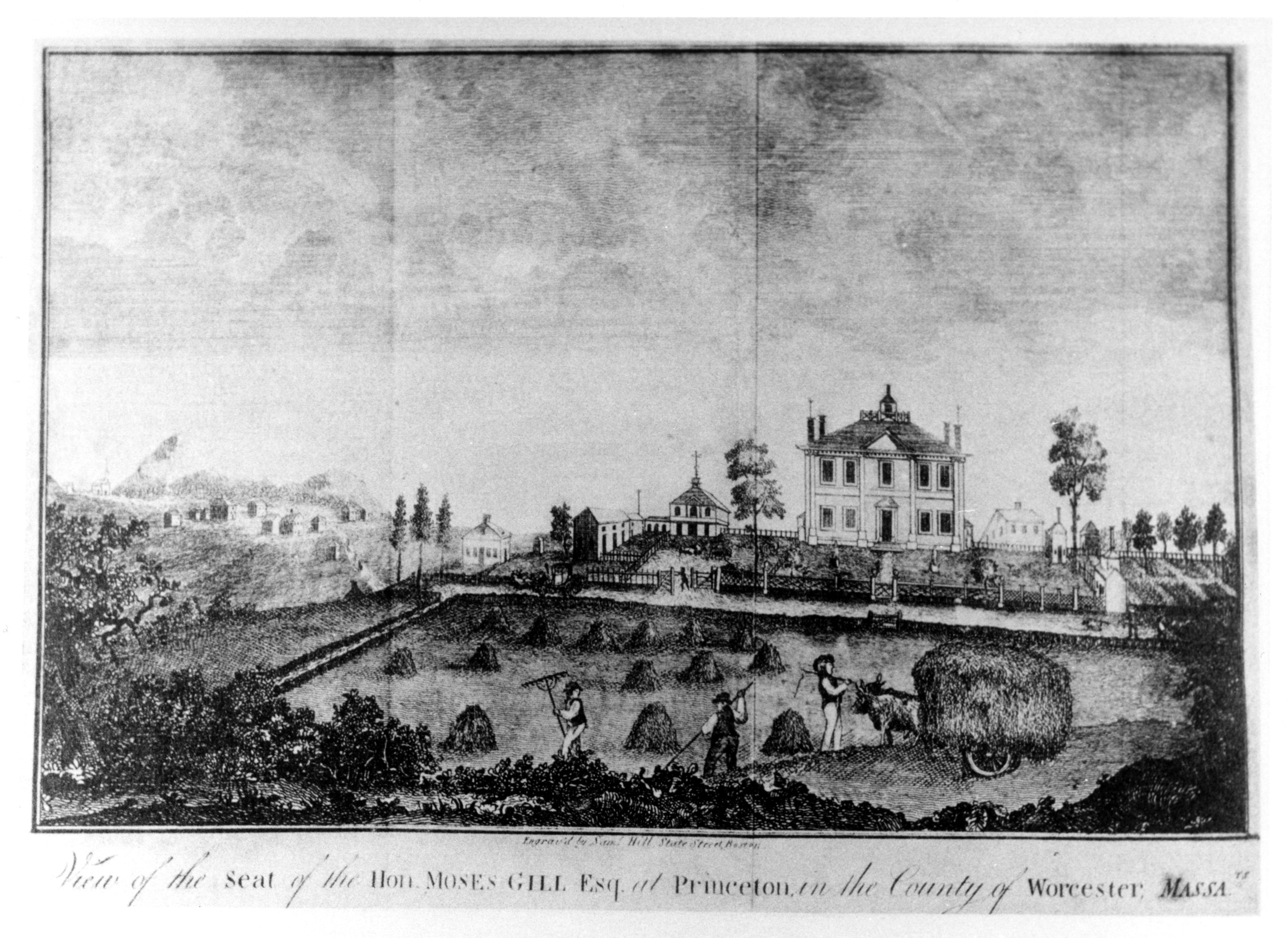 Moses Gill was a hardware merchant who married well, becoming one of the largest landowners in Worcester County, Massachusetts. When he built one of the first mansion houses in the mid-eighteenth-century colonies, he chose a Georgian style with four chimneys, a central hall, gardens, and fences set on a 3,000-acre tract with a magnificent view of Boston.