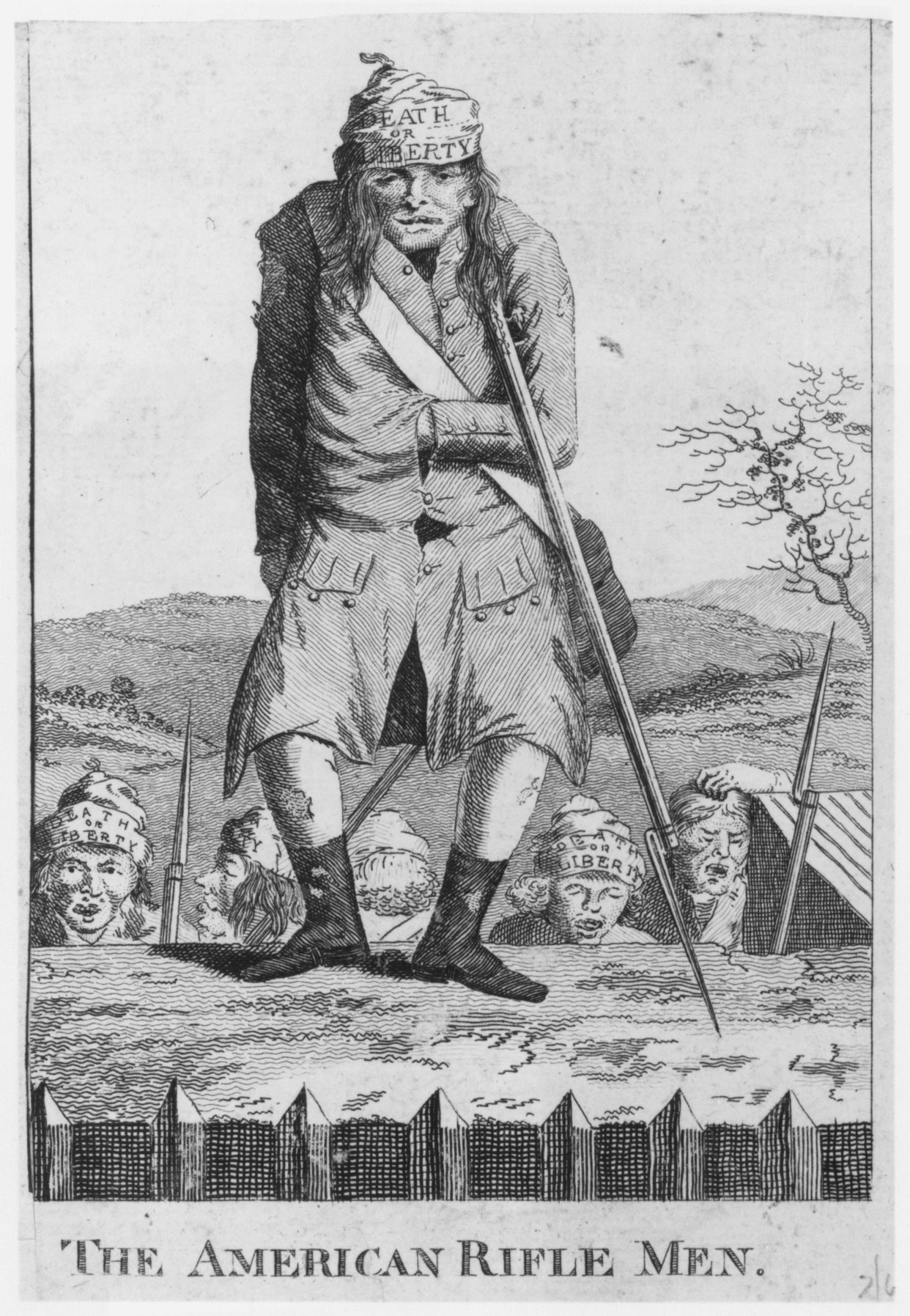 A British caricature portrayed the American soldier as disheveled and maladroit, in contrast to the reputed disciplined and orderly appearance of the British military man.