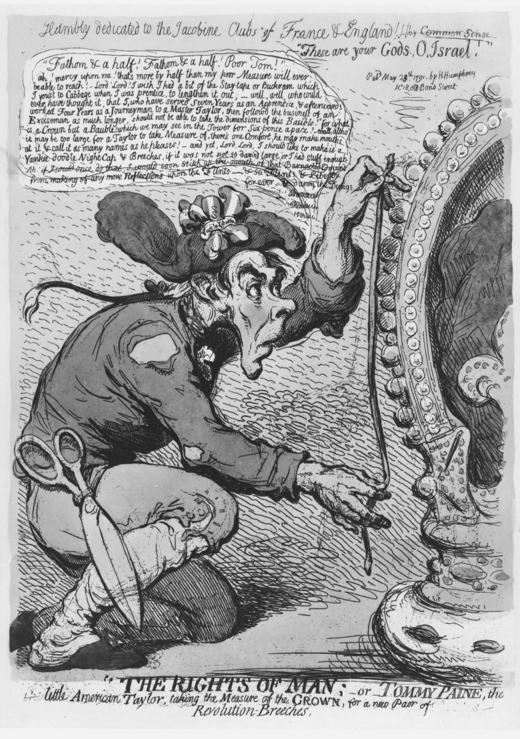 British conservatives had little love for the author of <em>Common Sense</em>—especially after he returned to England in 1787 and pressed for radical republican goals in the land of his birth. Caricaturist James Gillray lampooned Paine in this 1791 cartoon, which appeared soon after the publication of Paine’s <em>The Rights of Man</em>. But the British establishment took Paine more seriously; within the year, he fled to revolutionary France to avoid imprisonment.