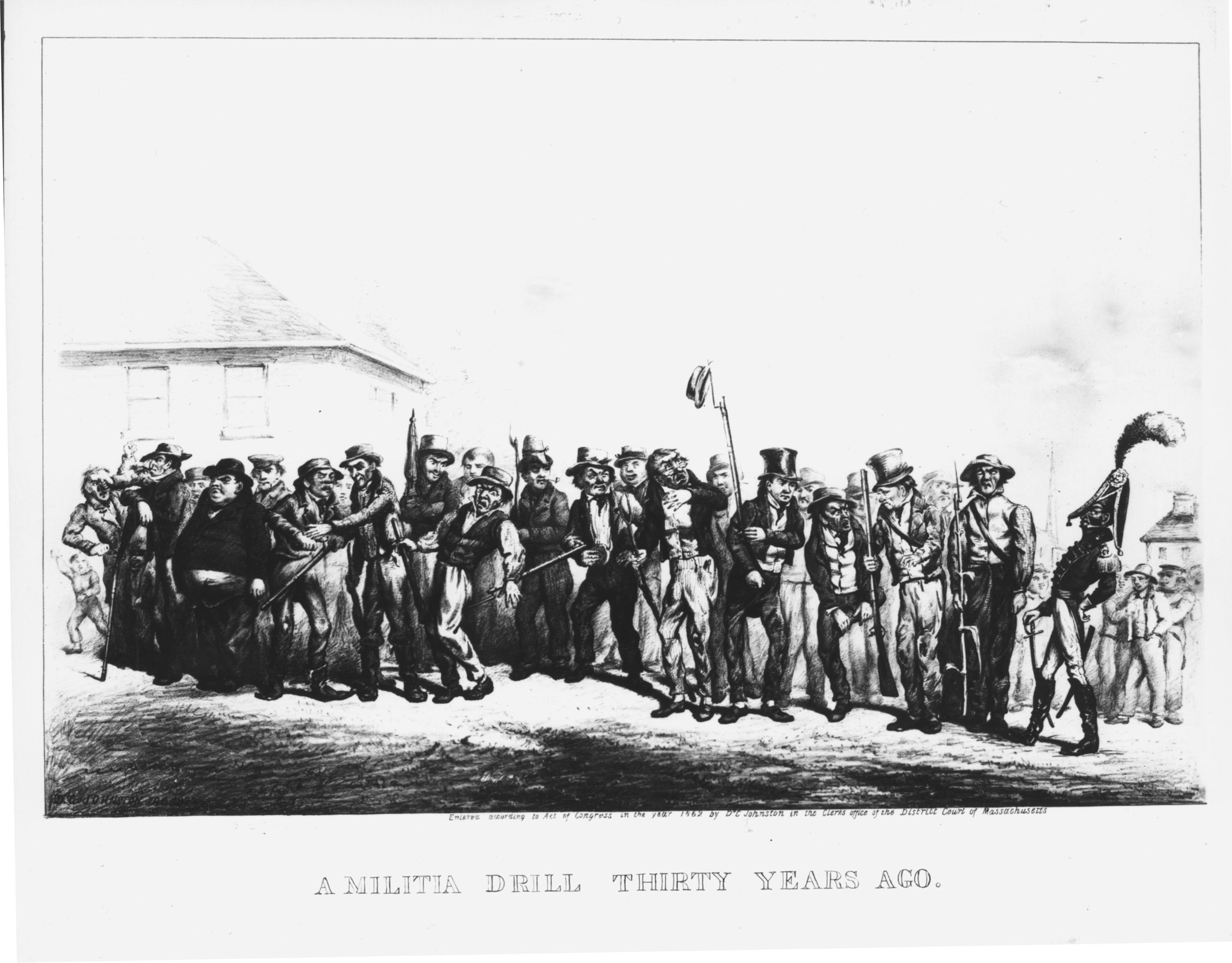 Congress authorized universal military duty for all males, but inequalities in the system led to calls for reform. The Workingmen’s Party in Pennsylvania and New York attacked privately organized elite units whose members’ costly uniforms and elaborate ceremonies displayed their wealth and connections. The aristocratic pretensions of “private” units contrasted with the ragtag appearance of “public,” neighborhood militias (remembered here in an 1862 lithograph). Public militia service was a financial burden: members lost wages to attend drills and risked fines if they were absent or violated dress codes.