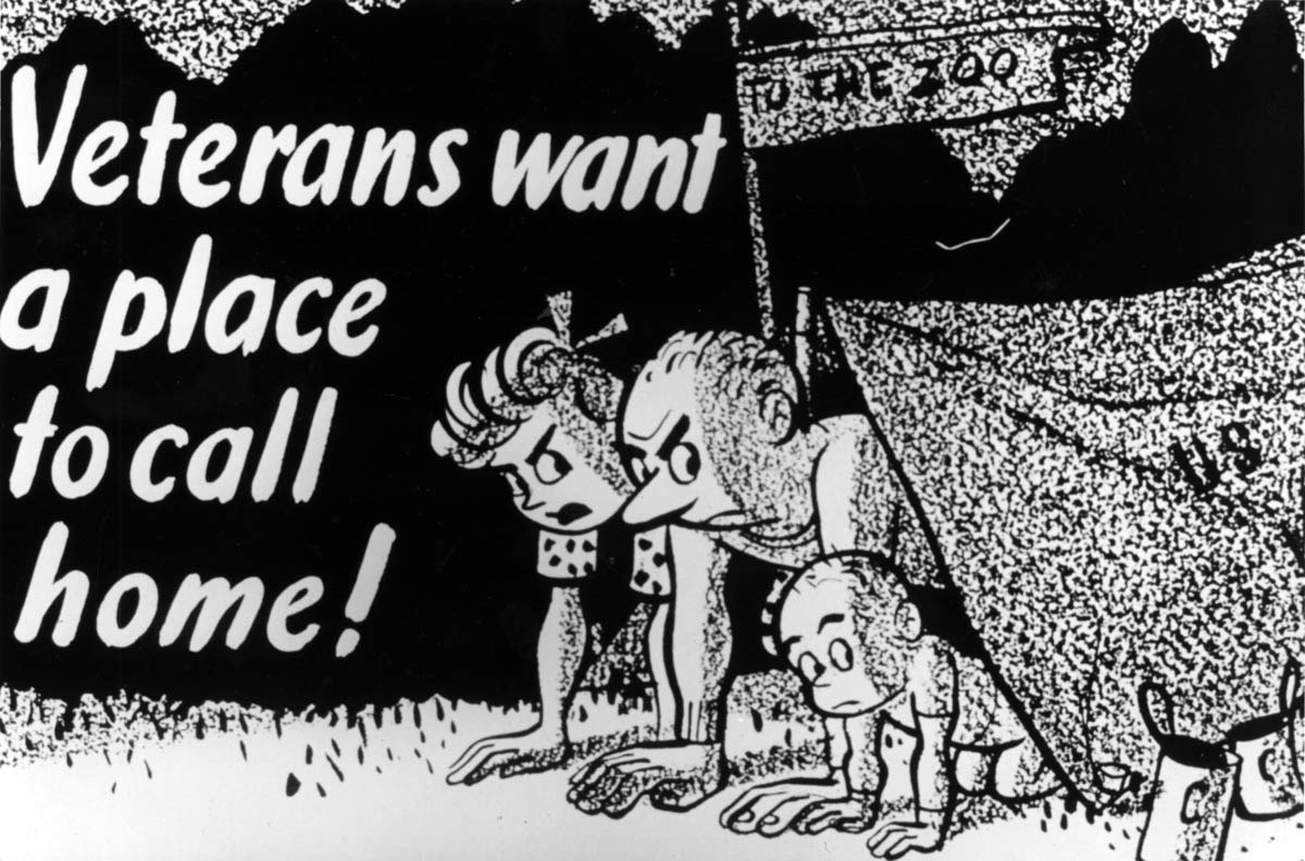 During the war, housing construction came to a virtual standstill. The return of millions of servicemen to civilian life in 1945 set off a national housing crisis.