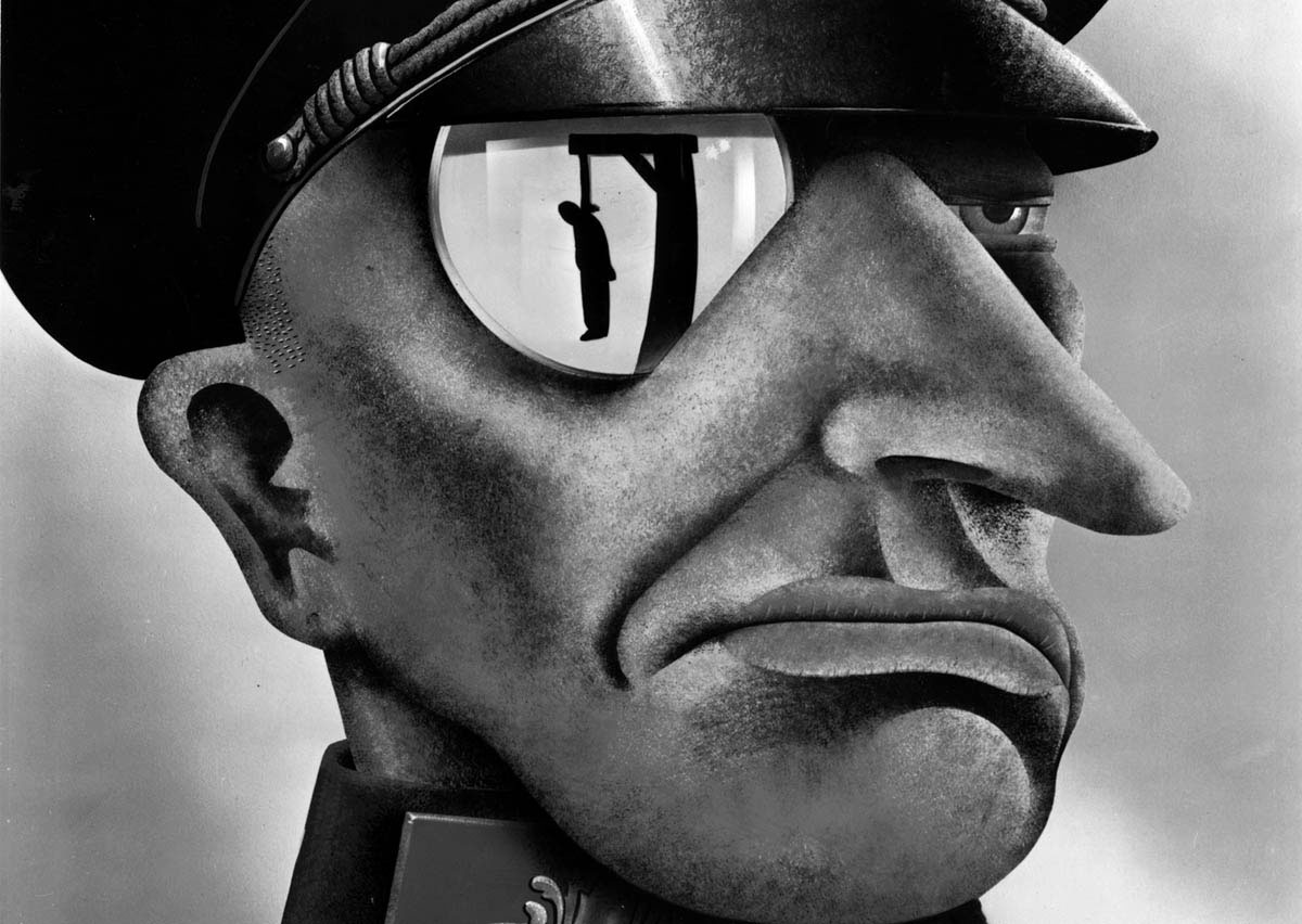 A 1942 poster depicting the Nazi enemy used a stereotype of a monocled Prussian officer that dated back to the propaganda images of World War I. Germans were portrayed as sinister but not as the nonhuman predators that were featured in the anti-Japanese posters.