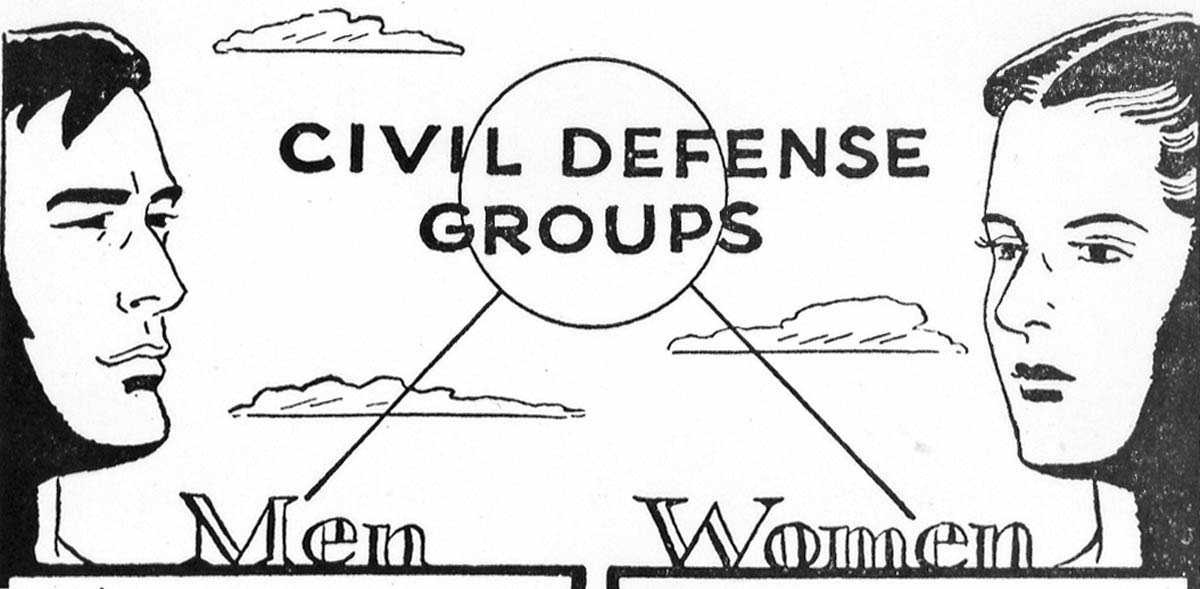 An illustration in the widely circulated 1950 book <em>How to Survive an Atomic Bomb</em>, designates “appropriate” civil-defense jobs for men and women.