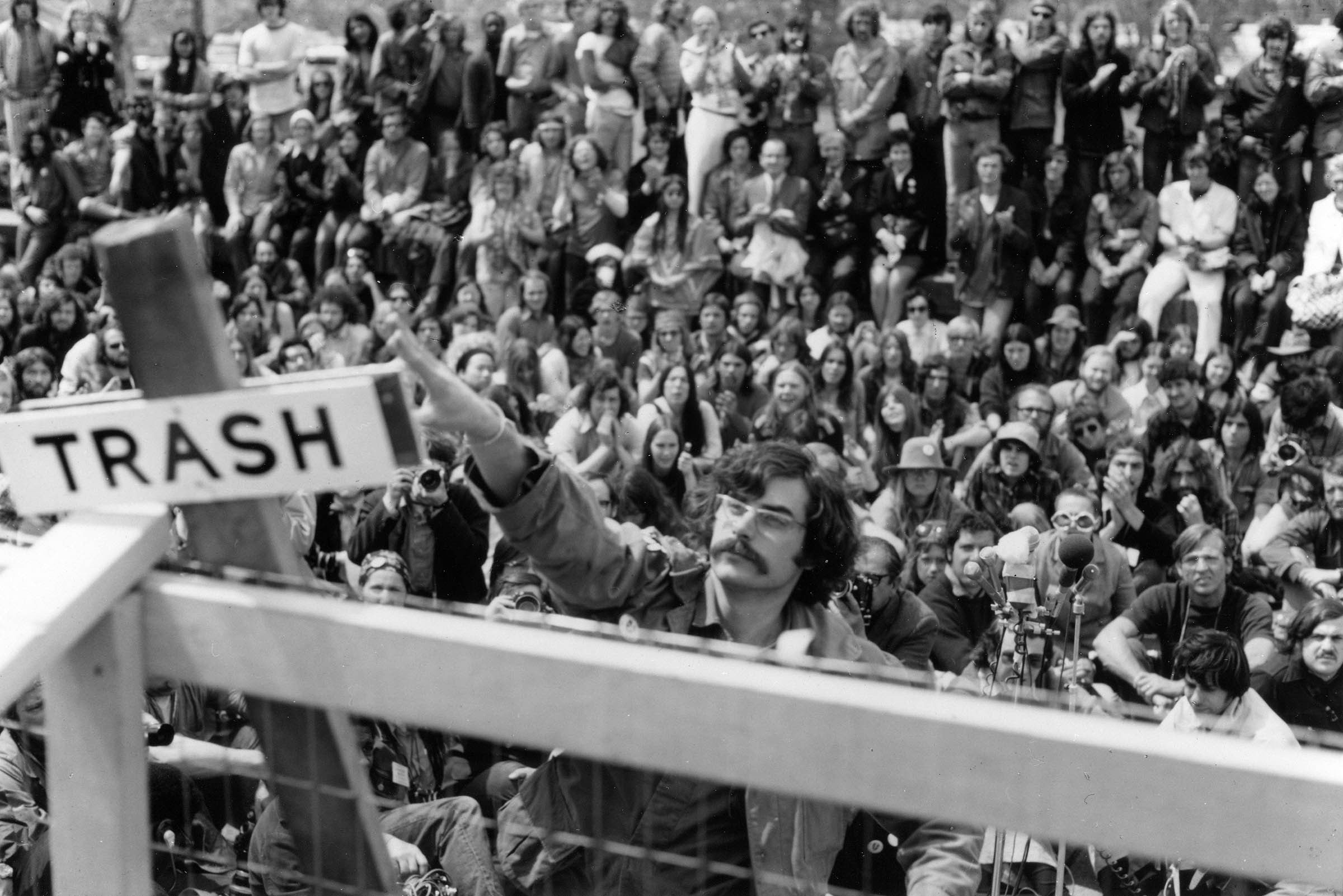 Facing a barricade that had been erected to keep them off the steps of the Capitol, hundreds of veterans—many in wheelchairs or on crutches—return medals that they had received during tours of duty in Vietnam. Perhaps the most moving of all antiwar demonstrations, this ceremony was the culmination of a week-long campaign during April 1971 that was organized by the Vietnam Veterans Against the War (VVAW) to dramatically publicize atrocities that had been committed by the United States. The VVAW named the protest after secret American invasions of Laos in 1969 and early 1971.