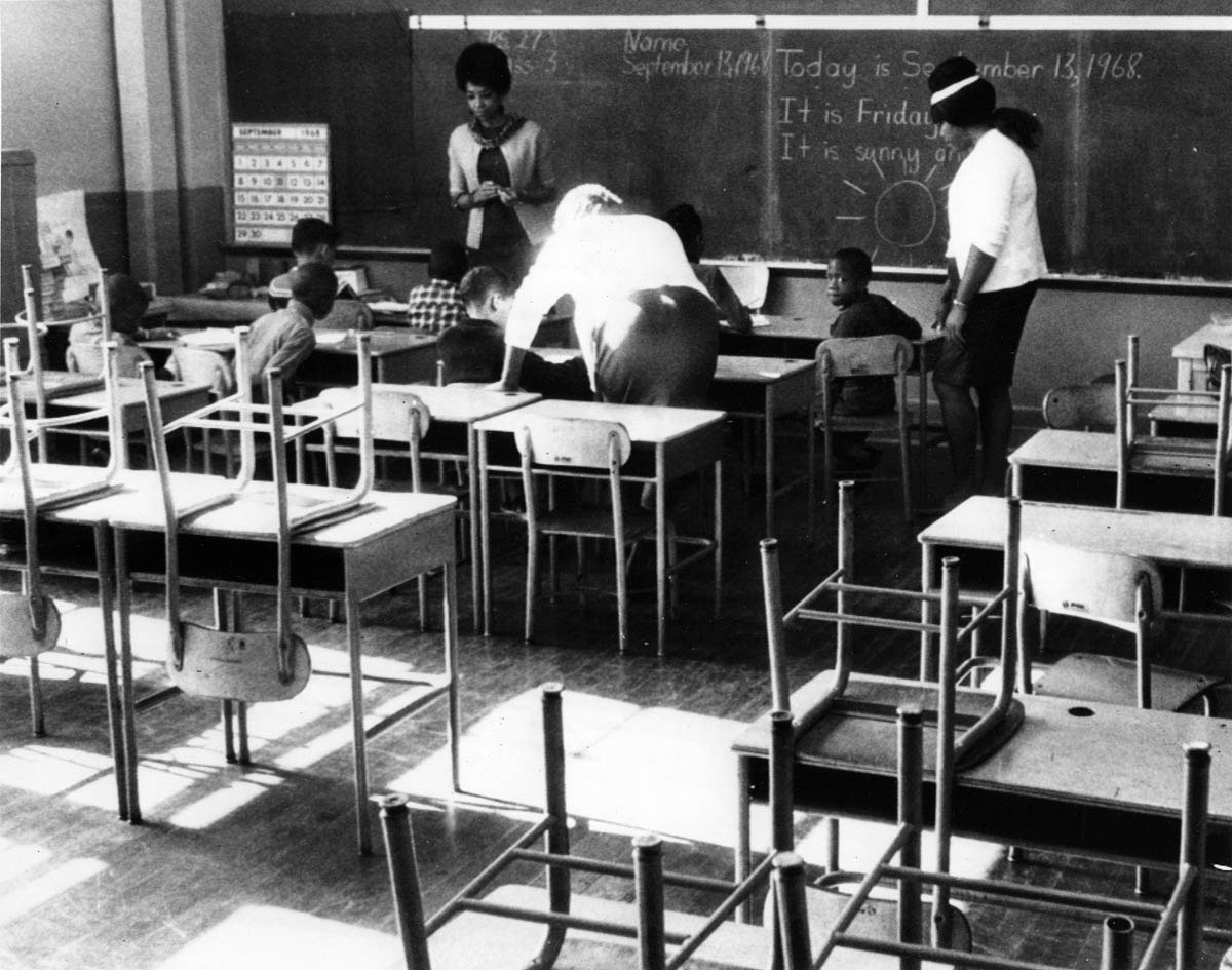 A Brooklyn public school classroom during the 1968 New York City teachers’ strike.