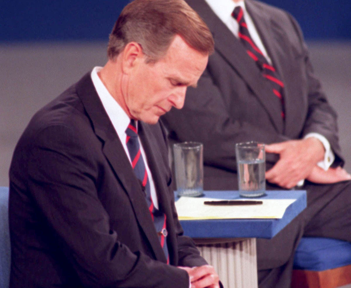 Although television viewers who watched the October 15, 1992, presidential debate might not have remembered the positions taken by the three major candidates on issues, many noted that George Bush twice consulted his watch during the proceedings. Some voters interpreted the gesture as an indication of President Bush’s detachment from issues affecting Americans.