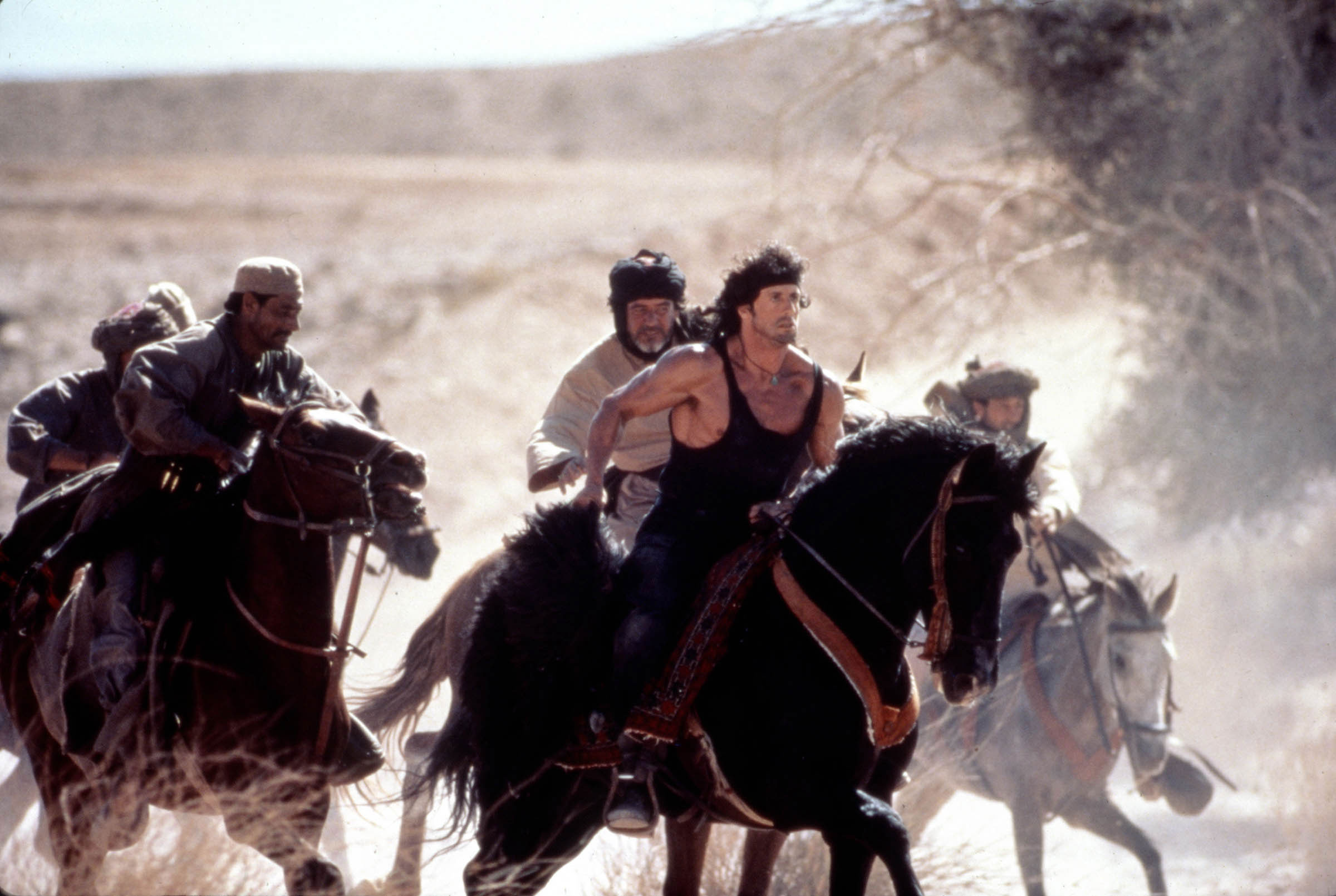 The fictional character John Rambo, played by a well-oiled Sylvester Stallone, is shown here allied with Afghanistan’s anti-Soviet Mujahedin in the third film in the action hero series. The 1988 film, said to be one of the most violent ever made, lionized the Mujahedin resistance in Afghanistan, among whom Osama bin Laden was a major organizer and financier.