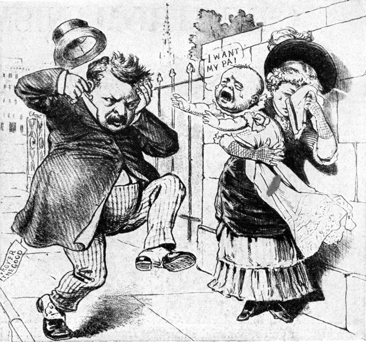 Grover Cleveland’s reputation for honesty was undermined when it was revealed that the candidate had fathered a child out of wedlock. This cartoon, published during the 1884 campaign, poked fun at Cleveland’s situation.