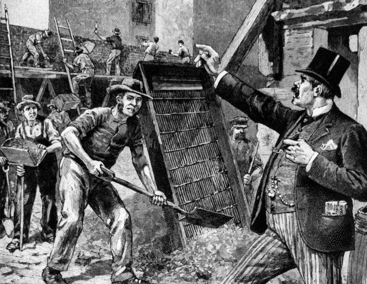 The popular image of the trade union official changed as manufacturers attempted to exert greater control over the workplace. In this 1889 engraving, a trade union officer—“the well-fed, well-paid official . . . whose fiat is expected to be obeyed without protest or murmur”—arbitrarily calls a strike. Portrayed as a despotic opponent of business, the official’s manner and dress resembled those of the familiar figure of the corrupt political boss.