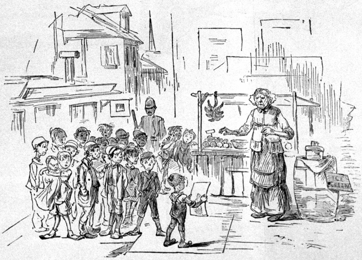 A cartoon in the weekly <em>Life</em> satirized the growth of boycotts. “Whereas,” reads one boy, representing a committee of disgruntled candy-cart customers, “we find we don’t git red color enough in our strawberry cream, nor enough yaller in our wanilla, . . . to say nothin’ o’ the small measure of peanuts we gits for a cent; therefore, be it resolved . . . that all the stands in the city is boycotted until these things is righted.”