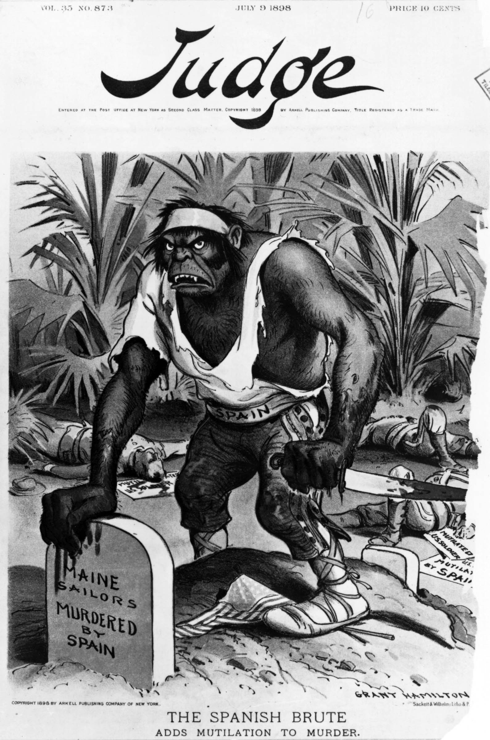 Grant Hamilton’s bestial Spaniard, bespattered by American blood, typifies how the U.S. press sensationalized news coverage and exploited patriotic sentiments to support U.S. intervention in Cuba.