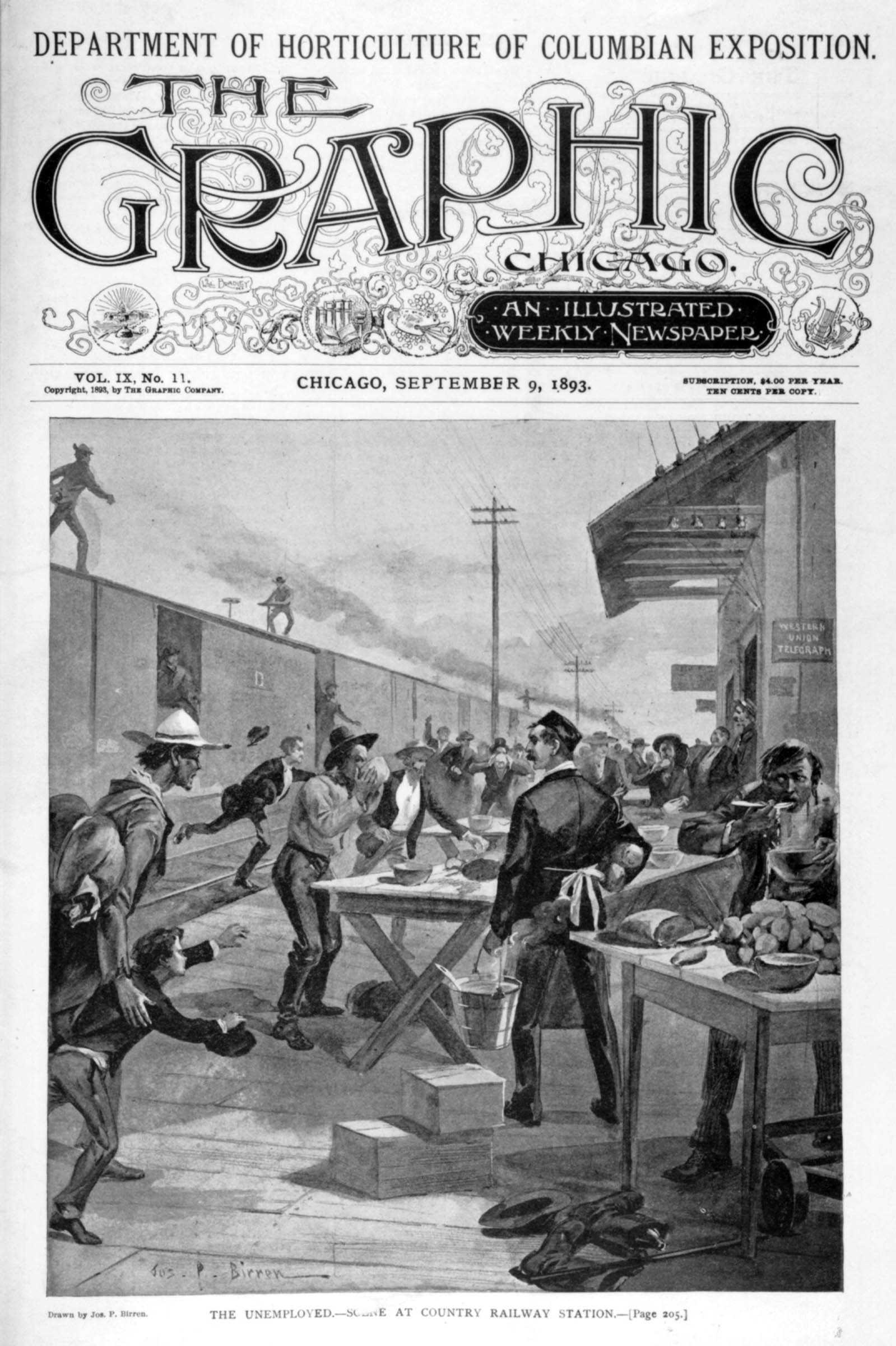 At a rural station, free soup and bread drew hungry unemployed people from their hiding places in railroad freight cars.