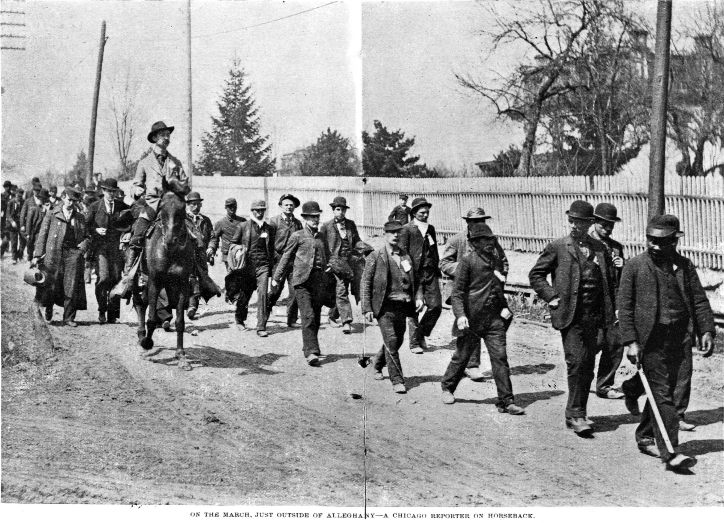 Members of Coxey’s Army marched into Alleghany, Virginia, their progress marked by a Chicago reporter on horseback.