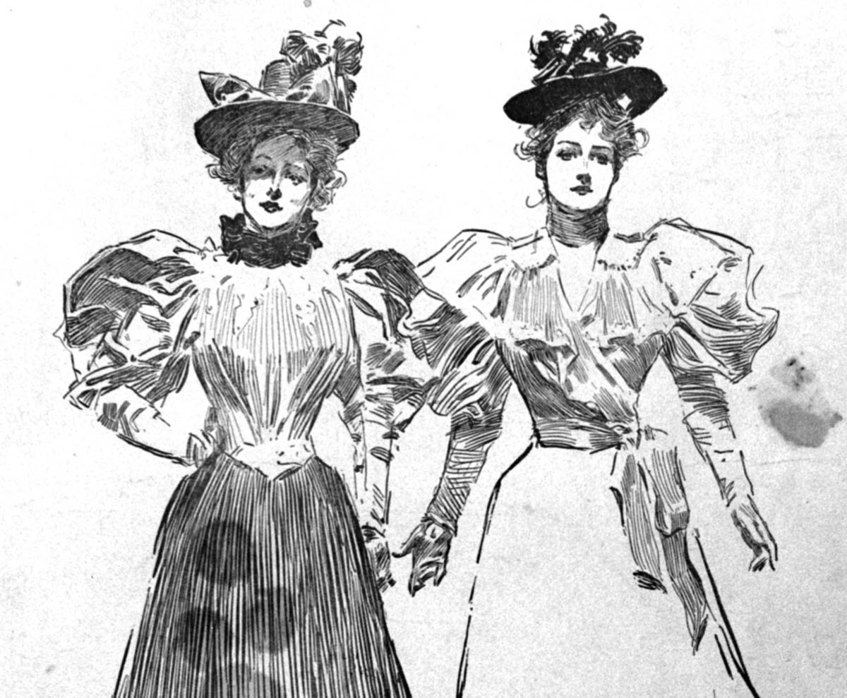 In the 1890s, Charles Dana Gibson’s magazine illustrations of fashionable young women gained wide popularity. The physical type that he portrayed became the standard of beauty, a romantic ideal that suggested a new independence while also celebrating the privileges and glamour of elite society.