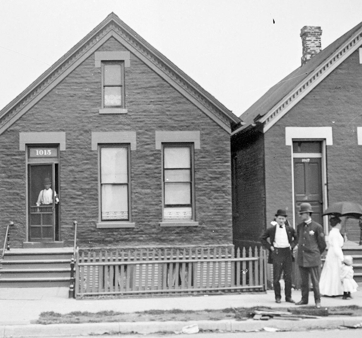 Some workers lived in employer-sponsored cottages located near their industrial employment. These houses were often similar to Daniel Cumming’s residence at 1015 Olive Street in Chicago, the middle of the three worker’s cottages shown here: one to one-and-a-half stories high with front facing gable roofs and decorative trim. Entrepreneurs and builders combined to supply inexpensive housing, but workers made significant sacrifices to move into the ranks of homeowners. In some cities, immigrants purchased homes at a rate equal to or greater than that of native-born residents.