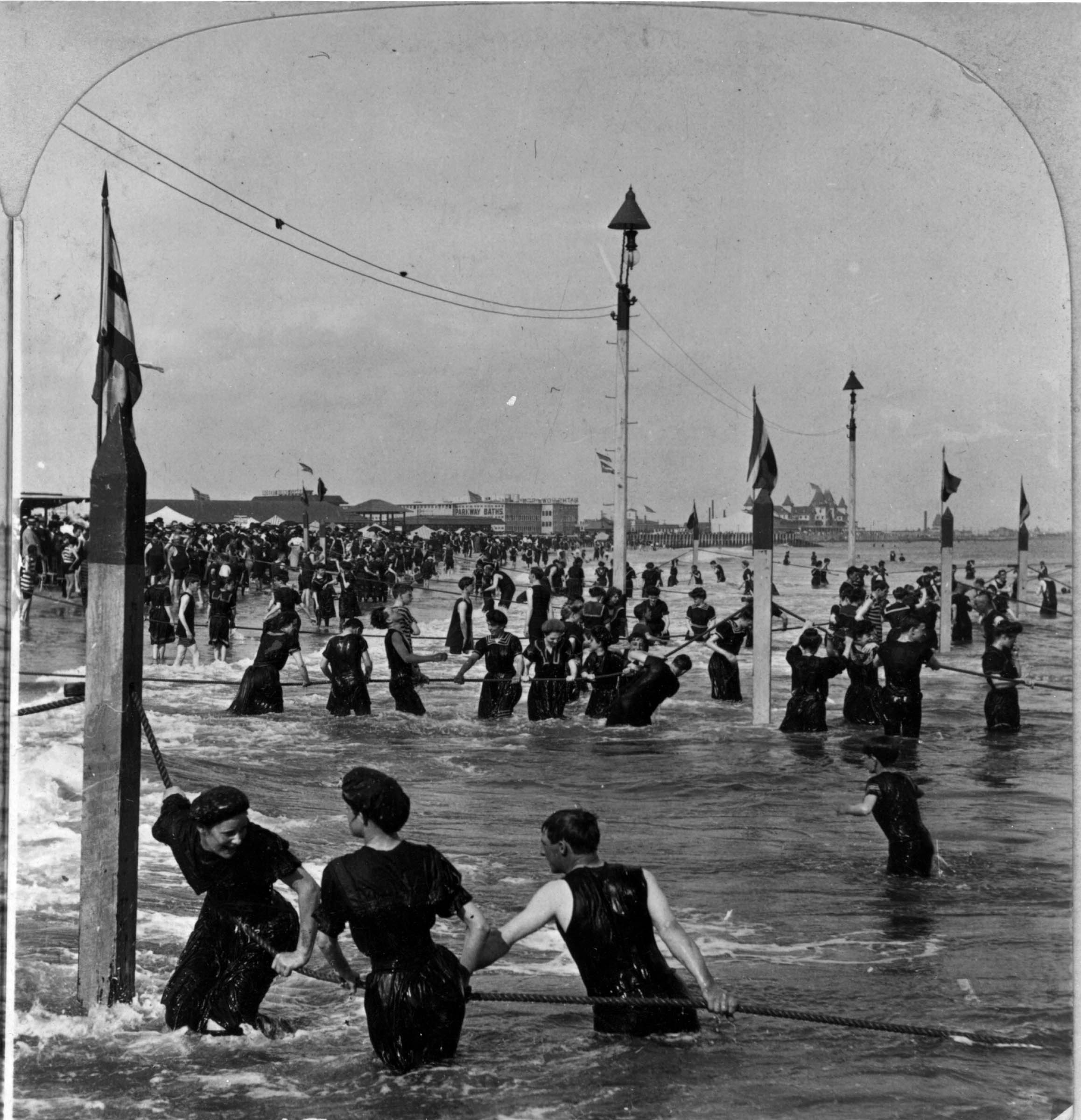 Bathers enjoyed the Coney Island surf in 1903.