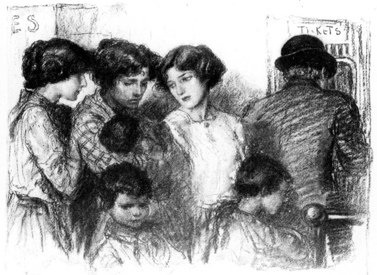 This illustration from the reform magazine <em>Outlook</em> depicted a scene outside of a moving-picture show in a New York immigrant neighborhood.