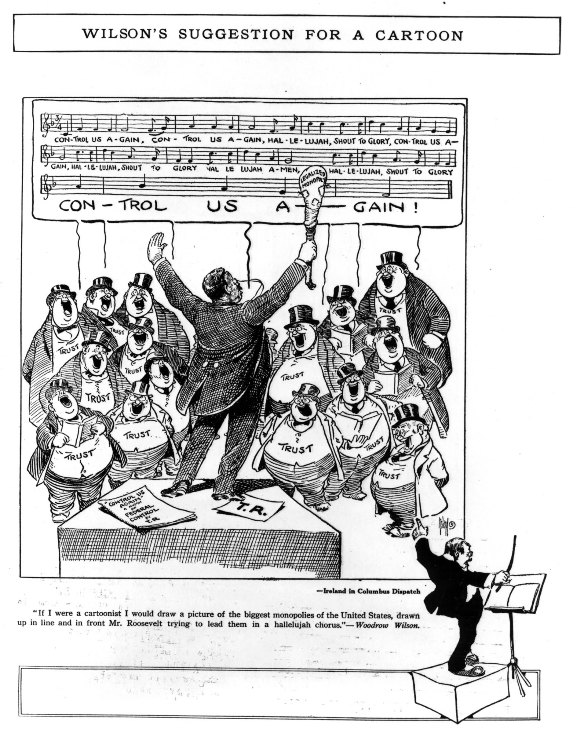 A critical view of Theodore Roosevelt’s reputation as a regulator of corporate abuses appeared in the <em>Columbus (Ohio) Dispatch</em> during the 1912 presidential campaign.