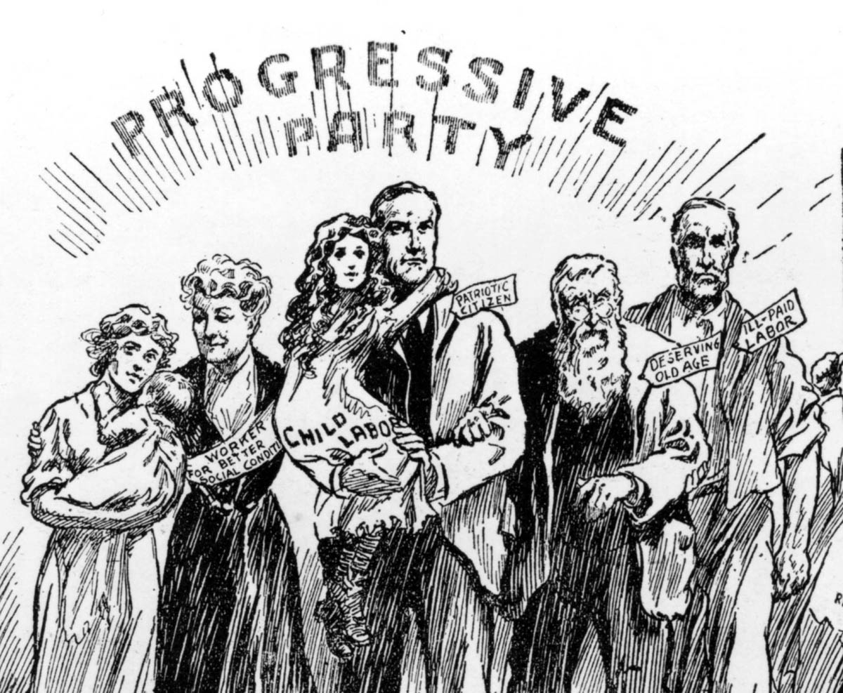 This 1916 cartoon celebrating the insurgent Progressive Party drew its title from a quote by Woodrow Wilson, stating that Americans who were discontented with traditional party politics proposed to “find an open road for themselves.”