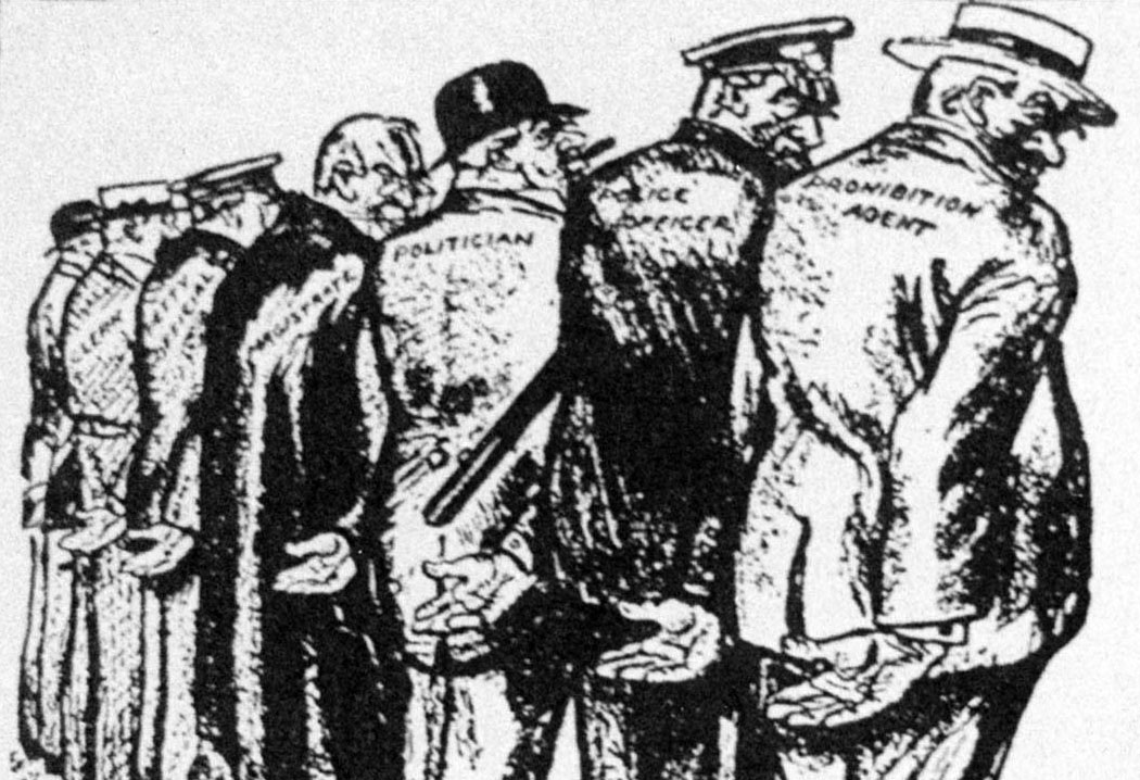 A 1926 cartoon by Clive Weed in the satirical weekly <em>Judge</em> commented on the escalation of governmental corruption during Prohibition.