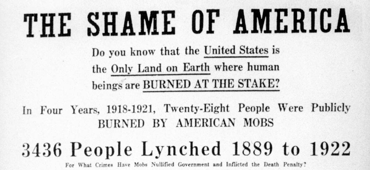 During November 1922, the NAACP ran this full-page advertisement in the <em>New York Times</em> and other newspapers, pressing for passage of an antilynching bill that had been introduced in the House of Representatives by Leonides Dyer of Missouri in 1918. Although the bill passed in the House by a two-to-one majority in 1922, southern opponents subsequently filibustered and defeated it in the U.S. Senate.