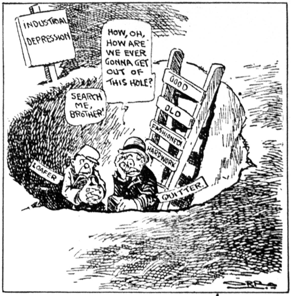 A cartoon in the <em>Chicago Tribune</em> prescribed “good old fashioned hard work” as the cure for the depression of 1920 and 1921.