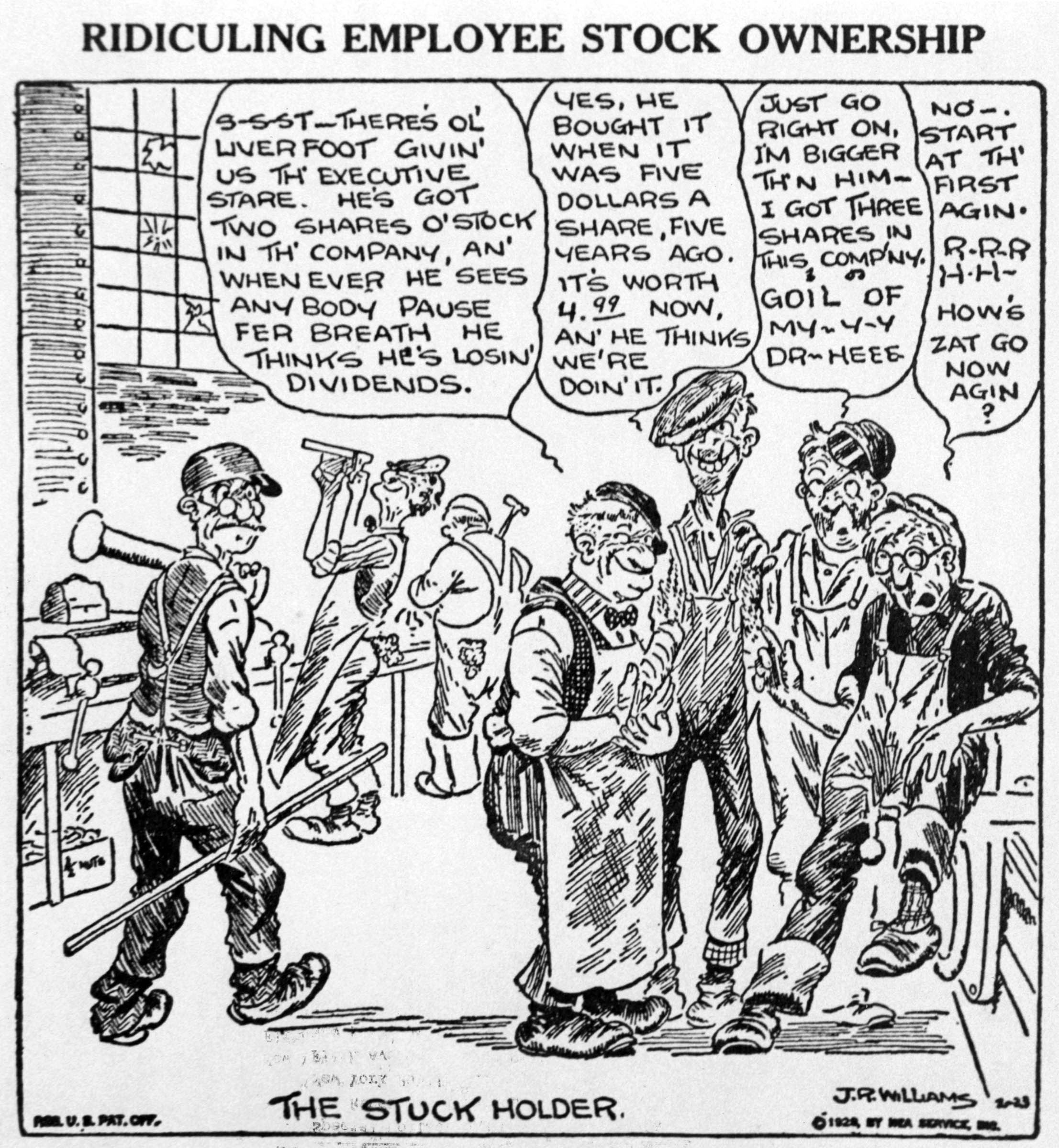 A 1929 installment of J. R. Williams’s popular comic strip <em>Out Our Way</em> poked fun at the illusions held by some workers who bought stocks in the companies that employed them.