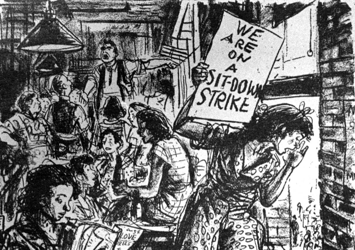 Denys Wortman’s cartoon in the March 25, 1937&nbsp;<em>New York World-Telegram</em> captured the excitement and sense of power felt by many working men and working women when they participated in militant labor action.