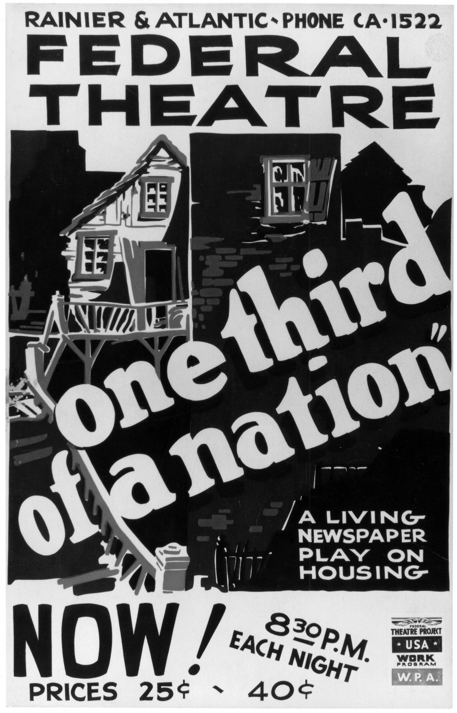 Taking its title from FDR’s Second Inaugural Address, the 1938 Federal Theatre Project production played to packed houses in New York and ten other cities. Arthur Arent’s “Living Newspaper” play combined documentation and drama—and an imposing four-story tenement set—to convey the causes of and solutions to America’s housing crisis.