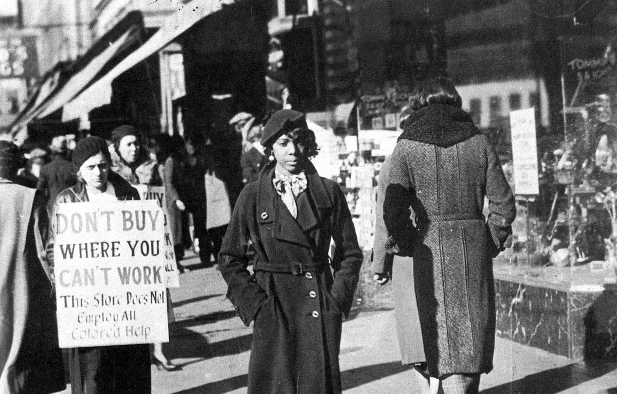 The women walking this picket line were asking customers to boycott one of the many white-owned stores that refused to hire Black employees in West Baltimore, Maryland. Similar demonstrations appeared in New York, Chicago, and other large cities in the early 1930s.