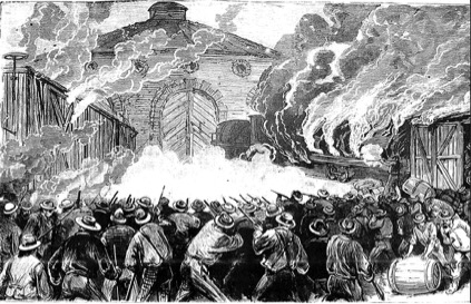 "The bloody railroad riots at Pittsburg, Pa., July 21st and 22d."