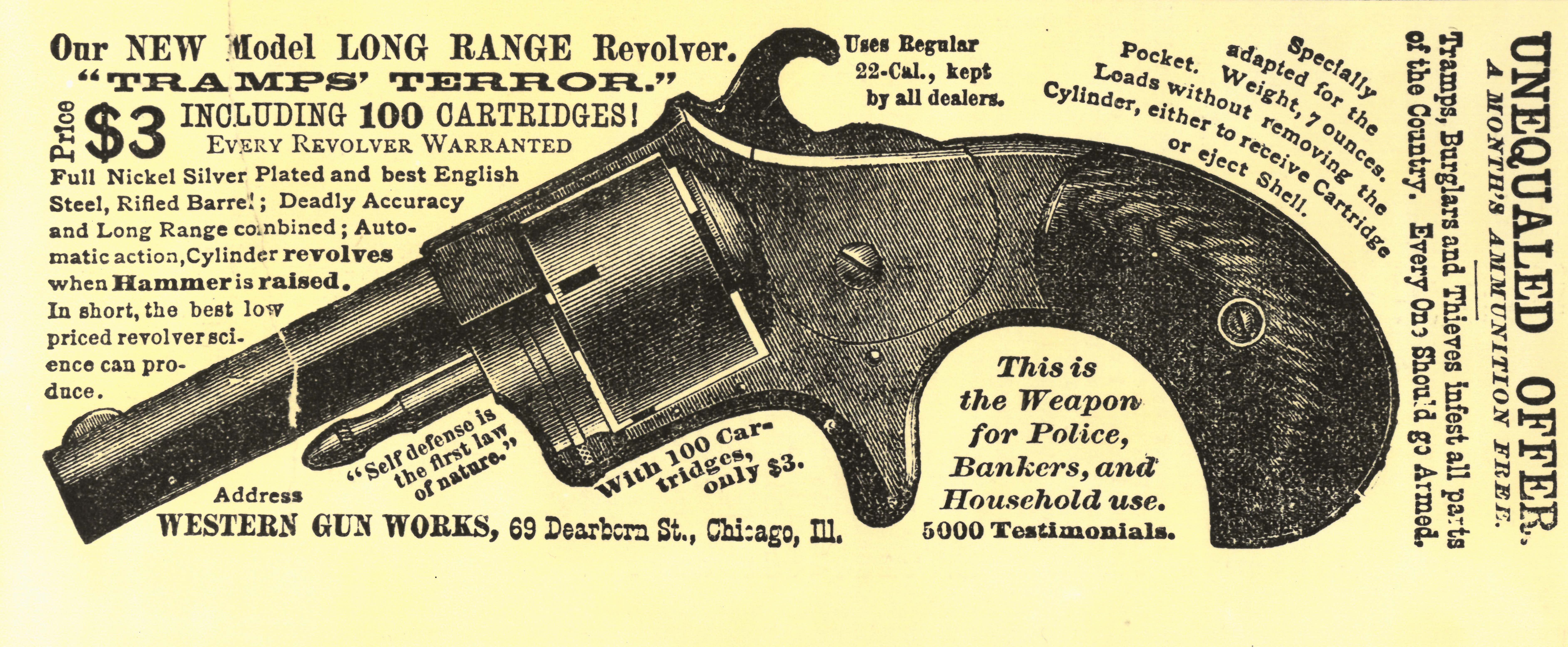 To some Americans, the unemployed who wandered the country in search of work during the 1870s posed a threat to order and safety. The “tramp menace,” many argued, required a repressive response, and advertisements like this exploited the pervasive fear.